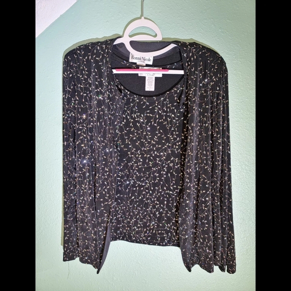 Ronnie Nicole Black Sparkling Diamond Vine Patter Tank Top With Sweater - Picture 1 of 6